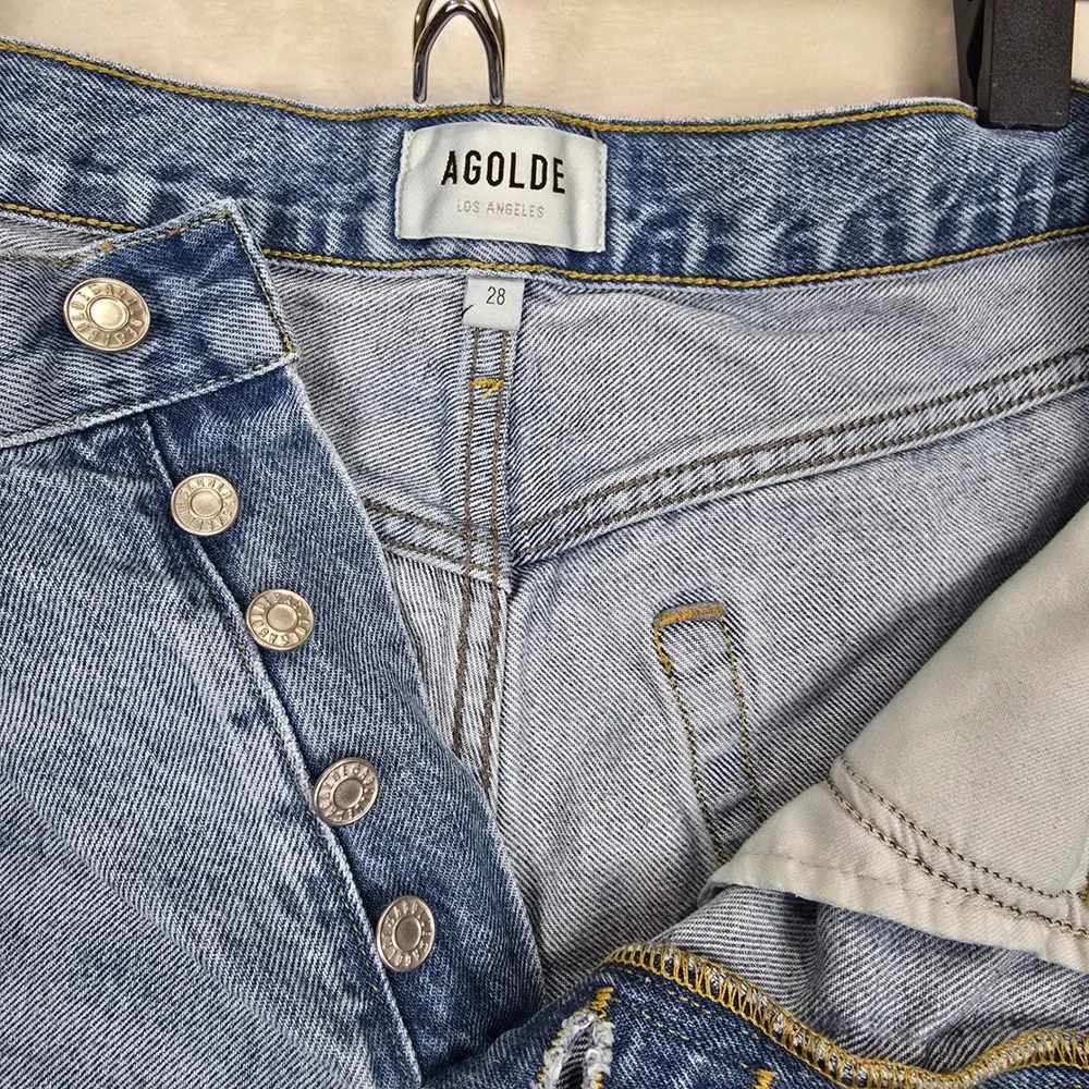 AGOLDE Parker Long High Rise Distressed Denim Shorts Light Wash 28 A9010-811